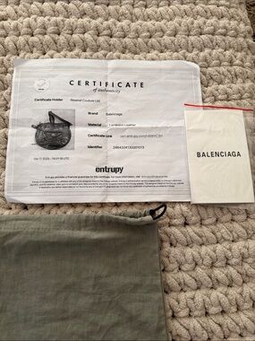 Balenciaga Certificate, Booklet and Dust Bag Set in Cream and Olive